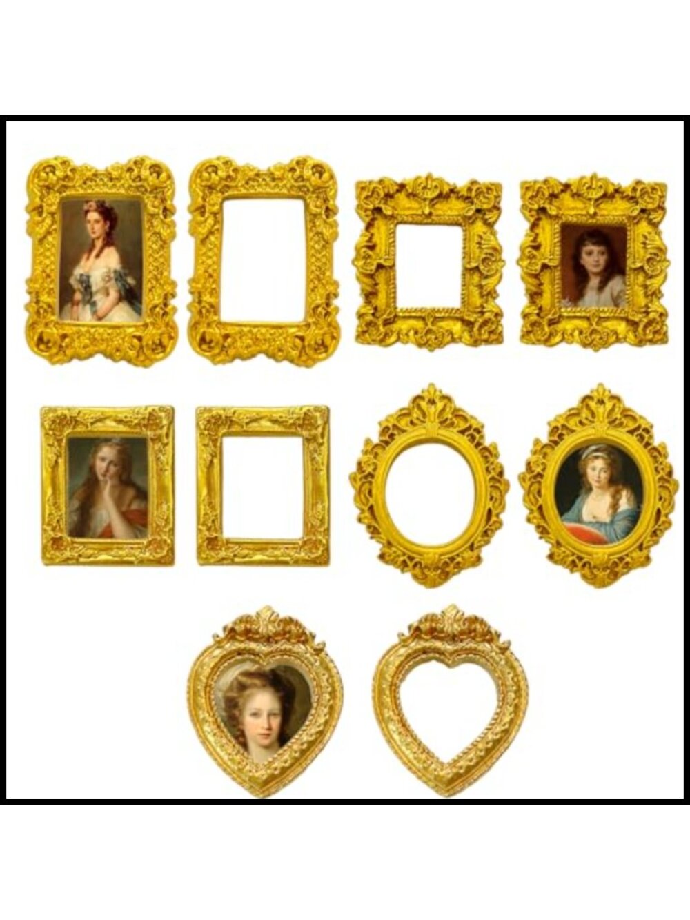 10pc Mini Resin Vintage Picture Frames Heart Oval Rectangle Ornate